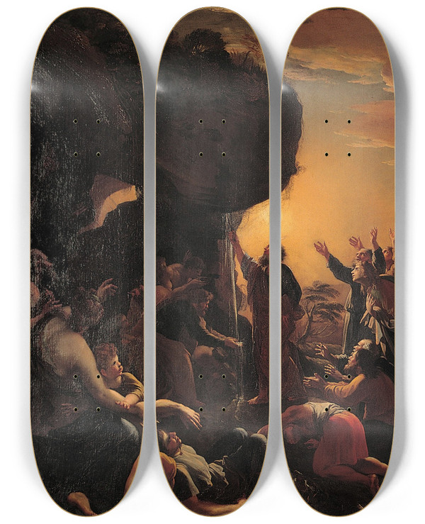 Triptych art skateboard deck of Franois Perrier Moses Draws Water From The Rock by Francois Perrier (1590-1650)