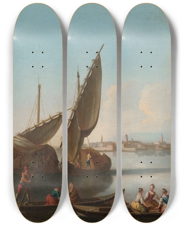 Triptych art skateboard deck of Johann Richter View Of Venice With San Giorgio Maggiore by Johann Richter (1665-1745)