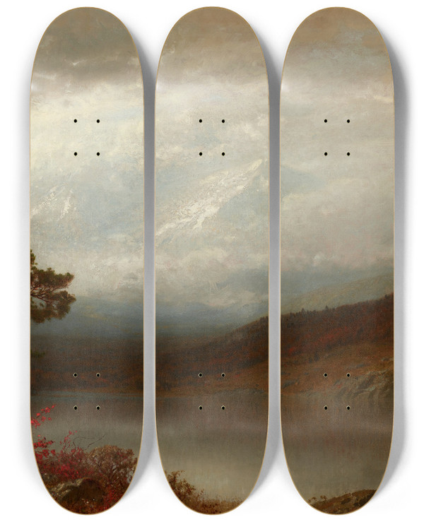 Triptych art skateboard deck of Alexander Helwig Wyant Autumn In The Adirondacks by Alexander Helwig Wyant (1836-1892)