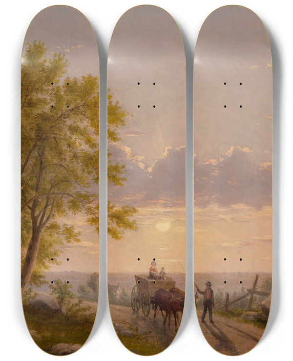 Triptych art skateboard deck of William Rickarby Miller Homeward Bound by William Rickarby Miller (1818-1893)