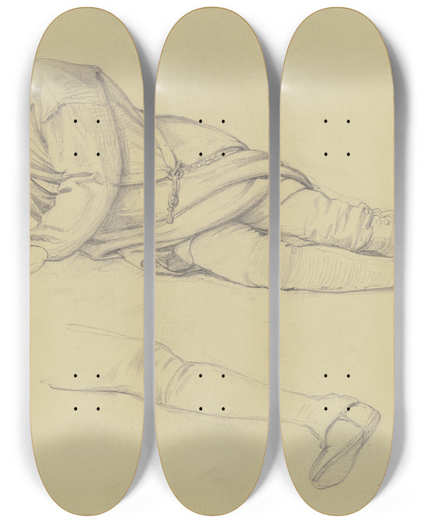 Triptych art skateboard deck of Jakob Becker Sleeping Farmer by Jakob Becker (1810-1872)