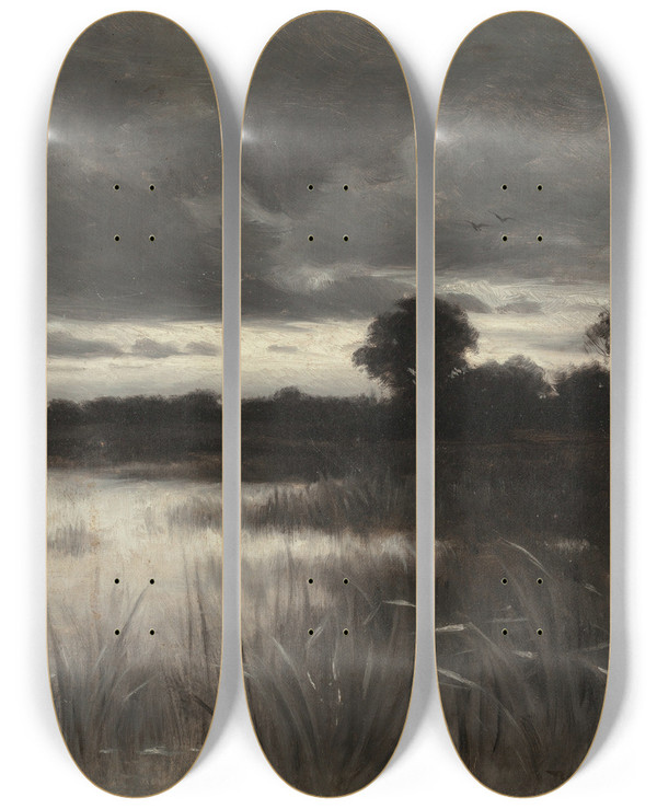 Triptych art skateboard deck of William Crothers Fitler In The Marshes by William Crothers Fitler (1857-1915)