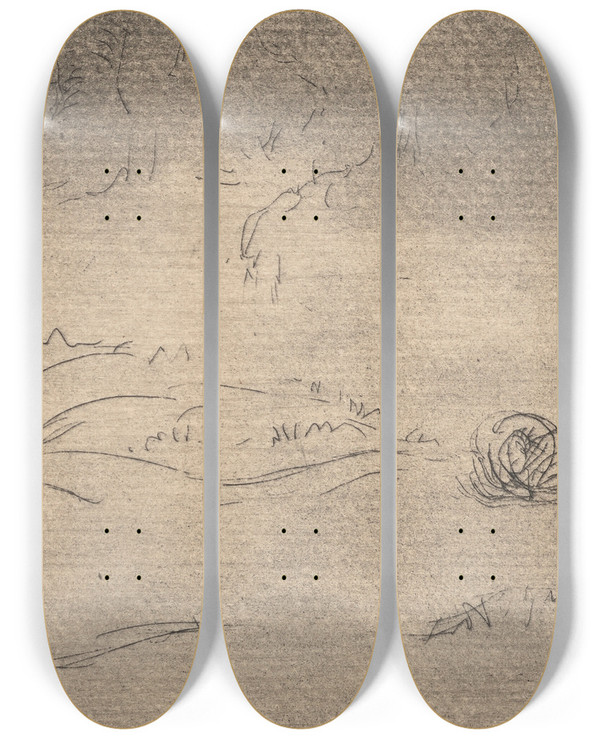 Triptych art skateboard deck of Roderic Oconor Nu Couch Dans Un Paysage by Roderic Oconor (1860-1940)