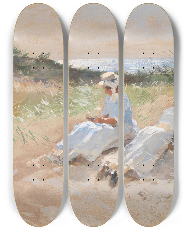 Triptych art skateboard deck of Hugo Mhlig Partie Auf Sylt by Hugo Muhlig (1854-1929)