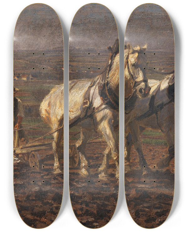 Triptych art skateboard deck of Friedrich Eckenfelder Bauer Mit Pferdegespann by Friedrich Eckenfelder (1861-1938)