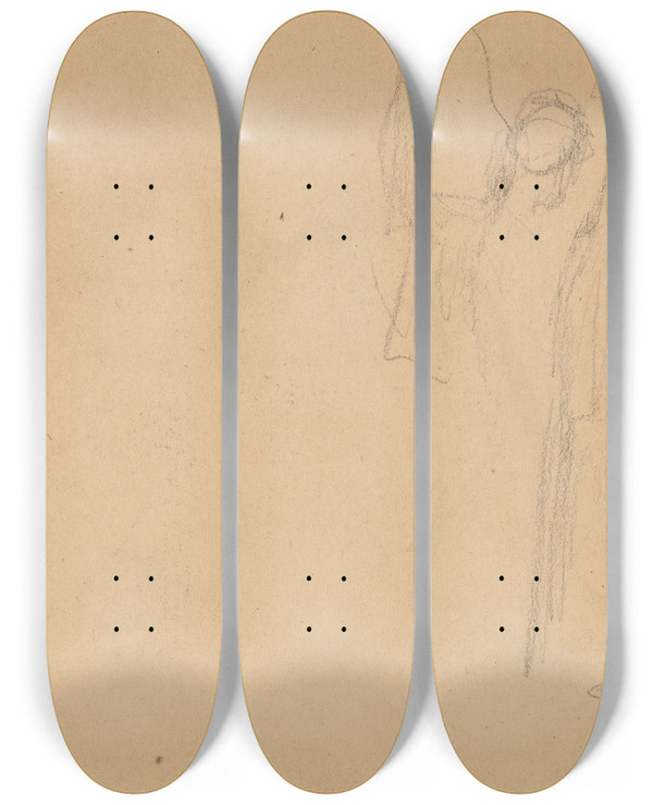 Triptych art skateboard deck of Charles Sprague Pearce Study Of Figures Verso by Charles Sprague Pearce (1851-1914)