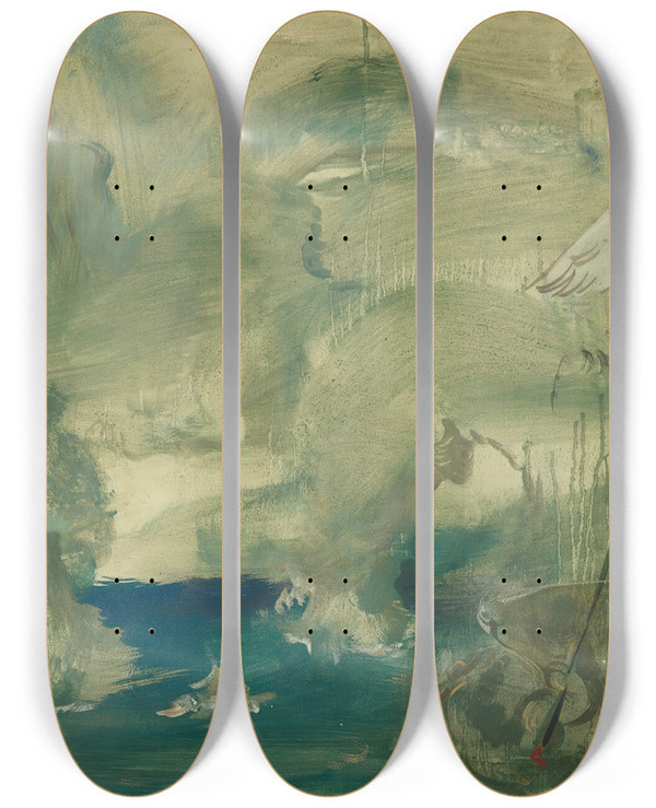 Triptych art skateboard deck of Alexandre Jacovleff Perseus And Andromeda_1 by Alexandre Jacovleff (1887-1938)