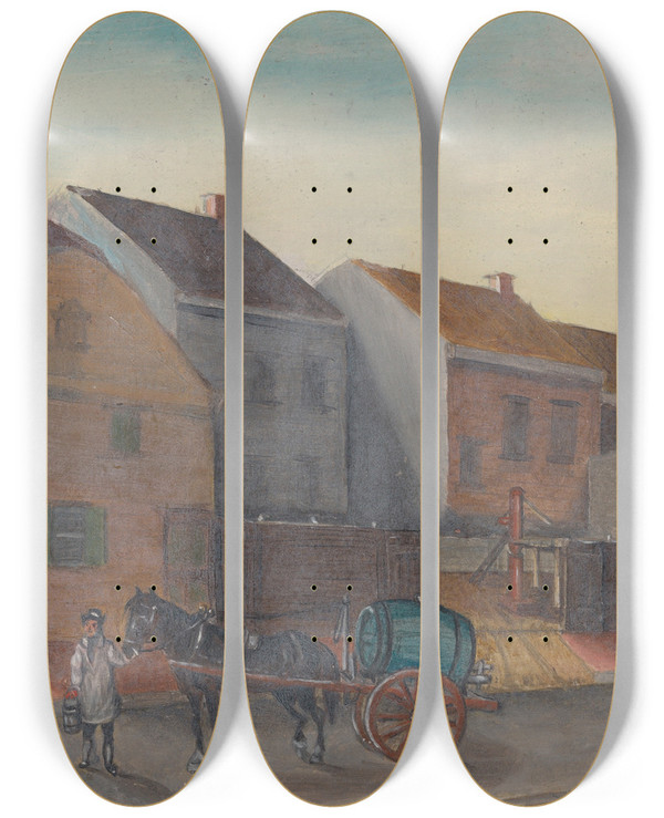 Triptych art skateboard deck of William P Chappel Tea Water Pump by William P Chappel (1801-1878)