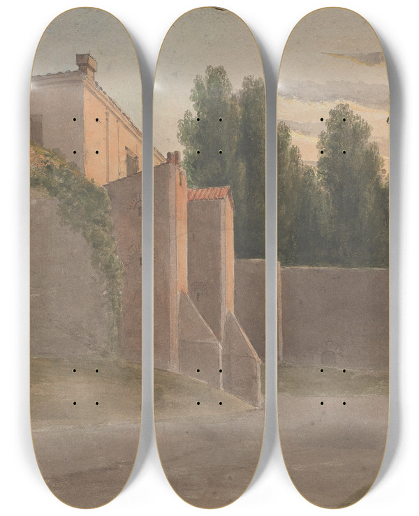 Triptych art skateboard deck of Isaac Weld Under The Walls Of Rome by Isaac Weld (1774-1856)