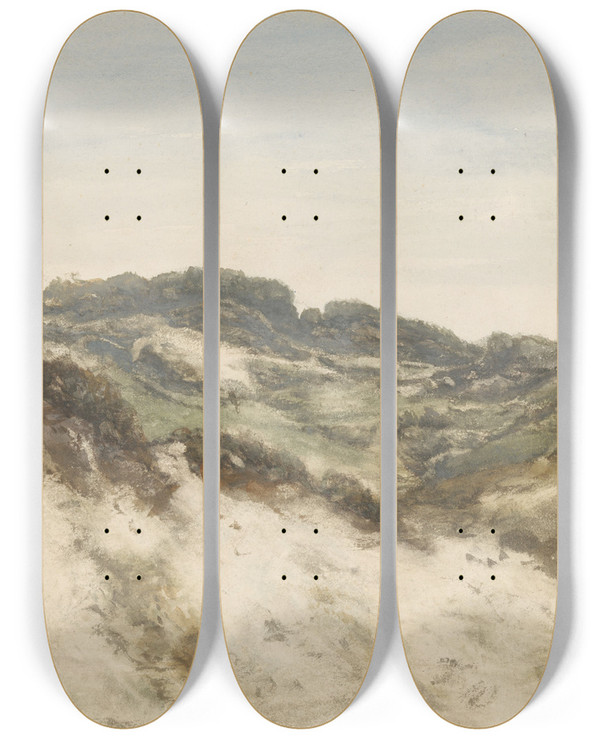 Triptych art skateboard deck of Johannes Gijsbert Vogel Duinlandschap Bij Zorgvliet by Johannes Gijsbert Vogel (1828-1915)