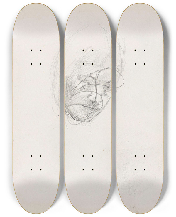 Triptych art skateboard deck of Signe Scheel Hode Riss Av To Hoder by Signe Scheel (1860-1942)