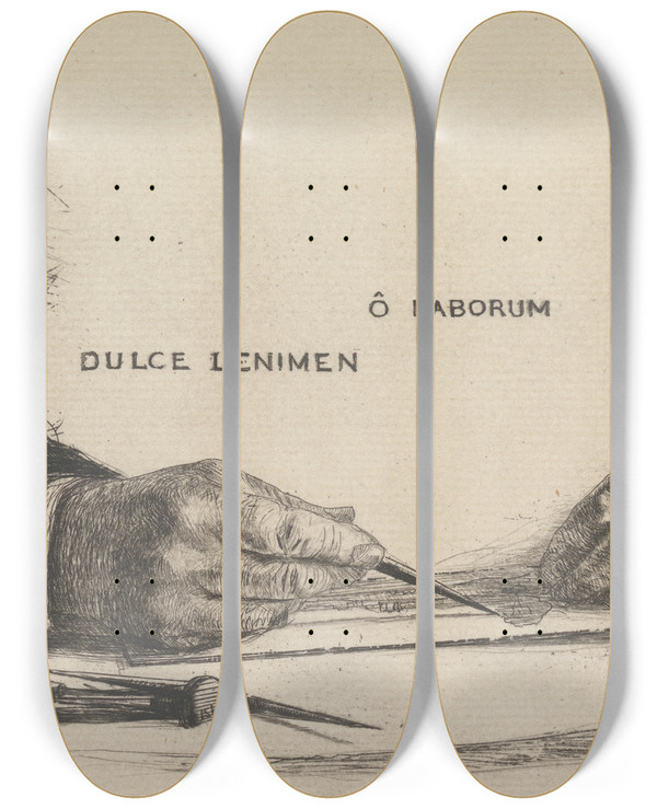 Triptych art skateboard deck of Francis Seymour Haden Laborum by Francis Seymour Haden (1818-1910)