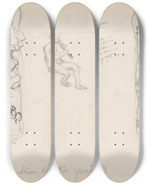 Triptych art skateboard deck of Gustv Mall Tree Of Injustice Beggar And Jesuit by Gustav Mally (1879-1952)