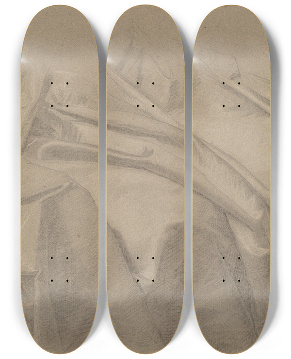 Triptych art skateboard deck of John Singleton Copley Drapery Study For Mary And Elizabeth Royall by John Singleton Copley (1738-1815)