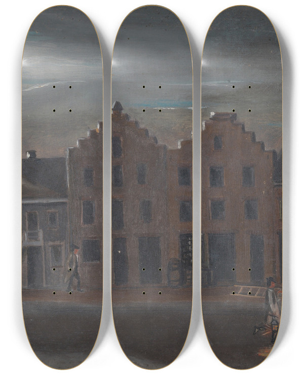 Triptych art skateboard deck of William P Chappel The Lamp Lighter by William P Chappel (1801-1878)
