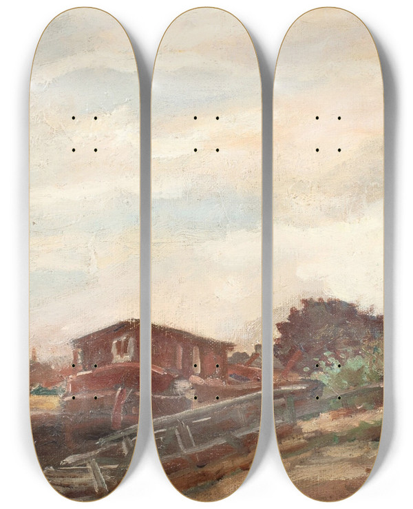 Triptych art skateboard deck of Armand Guillaumin Pniches En Iledefrance by Armand Guillaumin (1841-1927)
