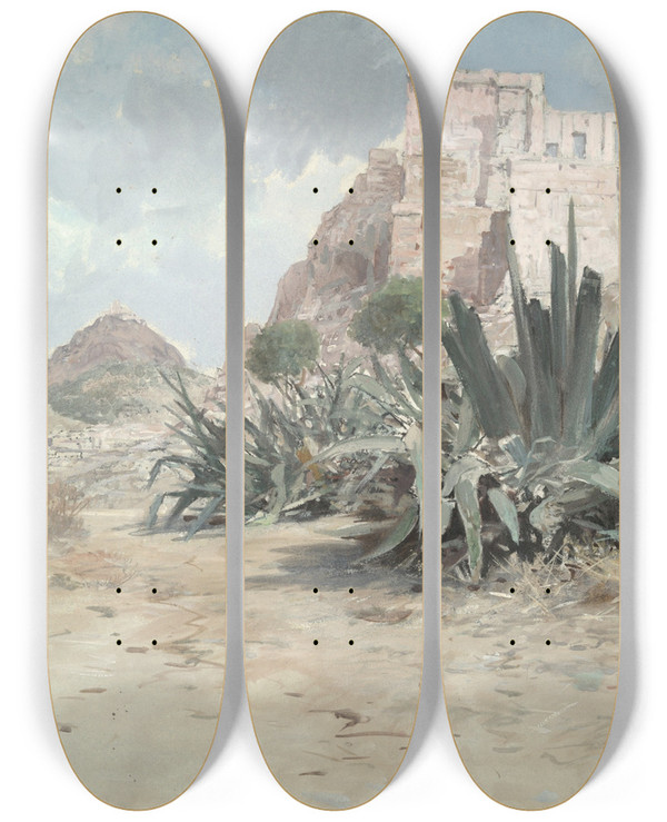 Triptych art skateboard deck of Francis Hopkinson Smith The Approach To Theacropolis by Francis Hopkinson Smith (1838-1915)