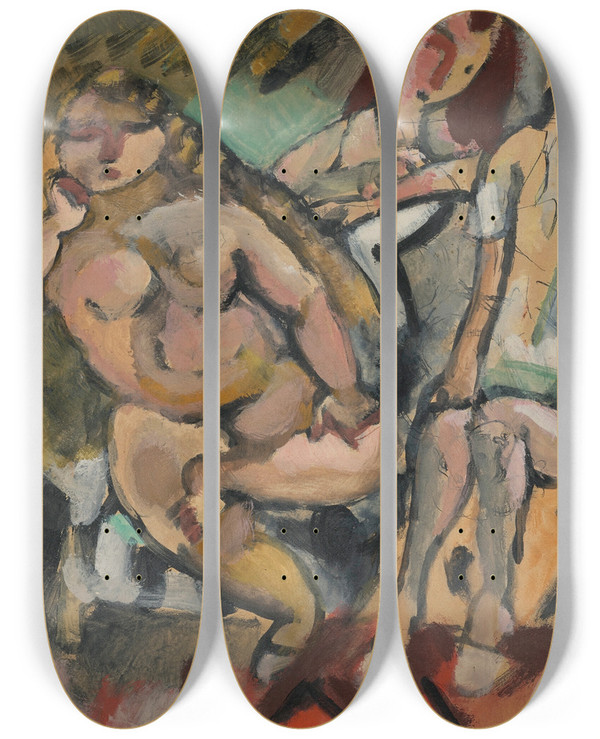 Triptych art skateboard deck of Jules Pascin Tunis by Jules Pascin (1885-1930)