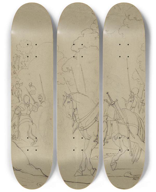 Triptych art skateboard deck of Franz Pforr Battle Procession by Franz Pforr (1788-1812)
