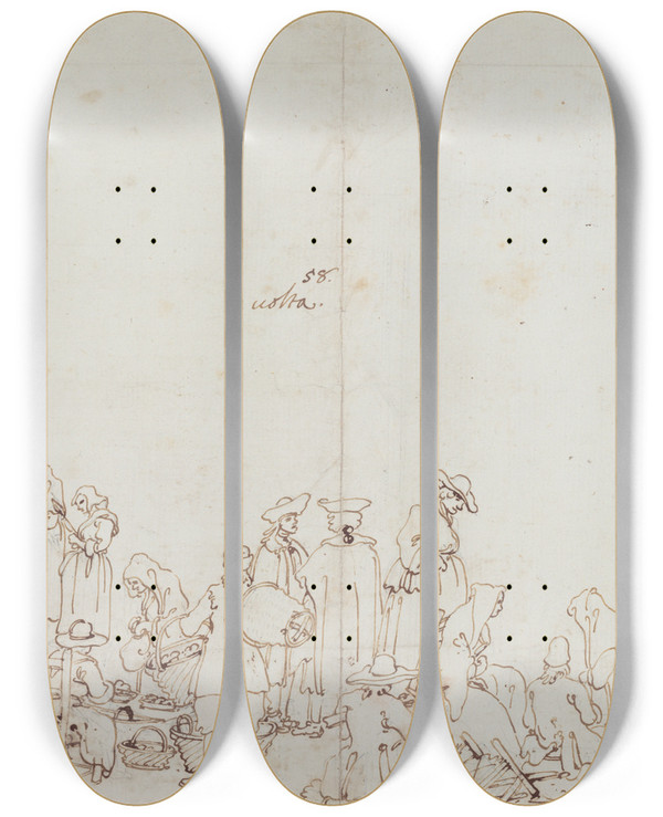 Triptych art skateboard deck of Canaletto A Market Scene by Canaletto (1697-1768)