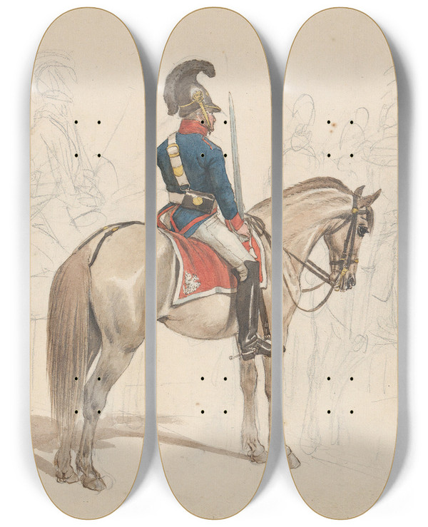 Triptych art skateboard deck of Johann Adam Klein A Group Of Mounted Officers by Johann Adam Klein (1792-1875)