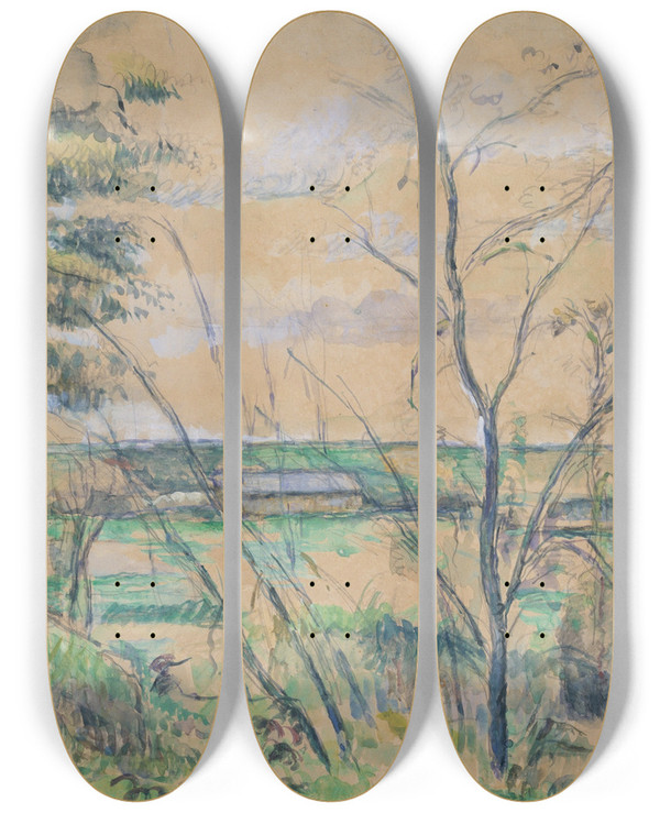 Triptych art skateboard deck of Paul Czanne In The Oise Valley by Paul Cezanne (1839-1906)