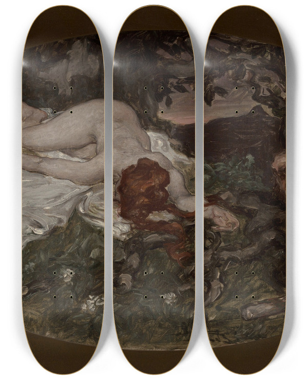Triptych art skateboard deck of Albert Beck Wenzell Heartbreak by Albert Beck Wenzell (1864-1917)
