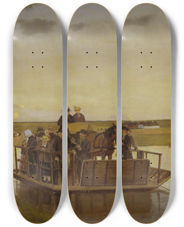 Triptych art skateboard deck of Hans Smidth En Frge Over Gudenen by Hans Smidth (1839-1917)