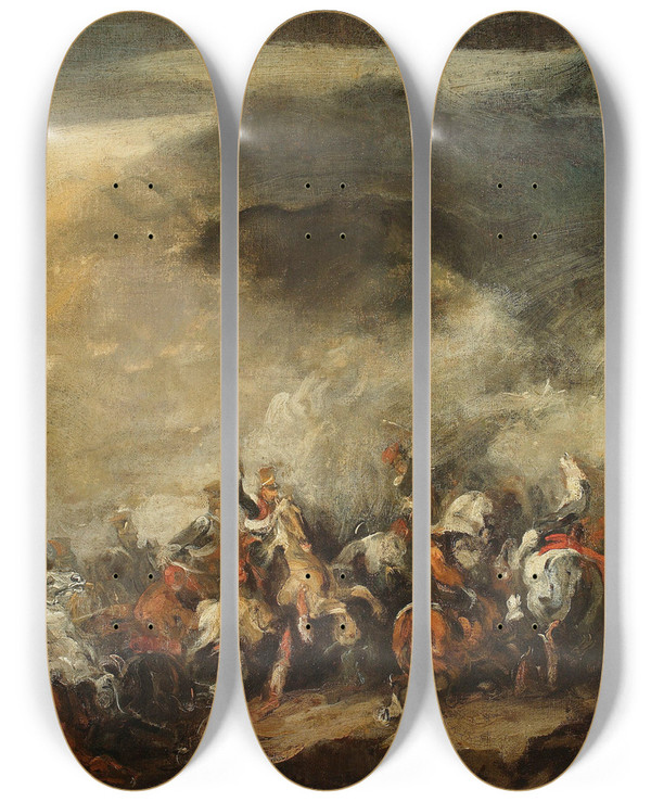 Triptych art skateboard deck of Piotr Michaowski Battle Of Somosierra by Piotr Michalowski (1800-1855)