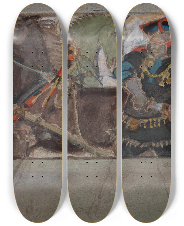 Triptych art skateboard deck of Akseli Gallenkallela The Great Kalevala Poem Iii Sketch_2 by Akseli Gallen Kallela (1865-1931)