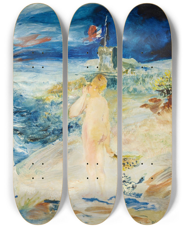 Triptych art skateboard deck of Ernst Josephson At The Seashore by Ernst Josephson (1851-1906)
