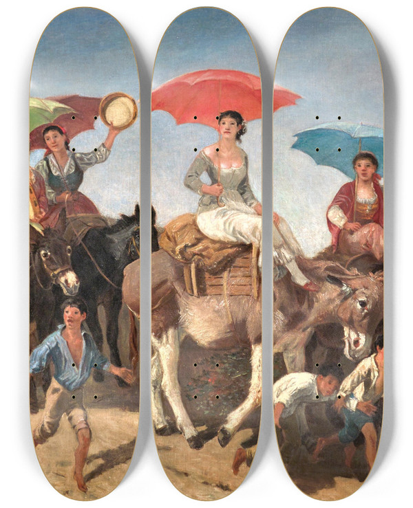Triptych art skateboard deck of Giuseppe Palizzi Returning Home by Giuseppe Palizzi (1812-1888)