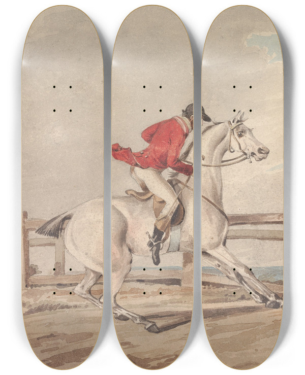 Triptych art skateboard deck of Henry Thomas Alken Doing The Thing And The Thing Done Doing It No How by Henry Thomas Alken (1785-1851)