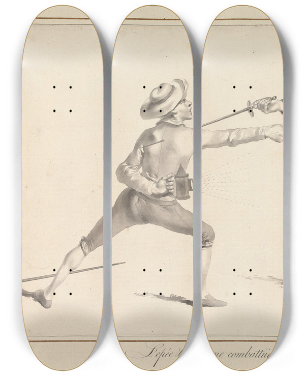 Triptych art skateboard deck of James Gwin Lepe Lanterne Combatte Par Lepe Et Manteau by James Gwin (1720-1769)