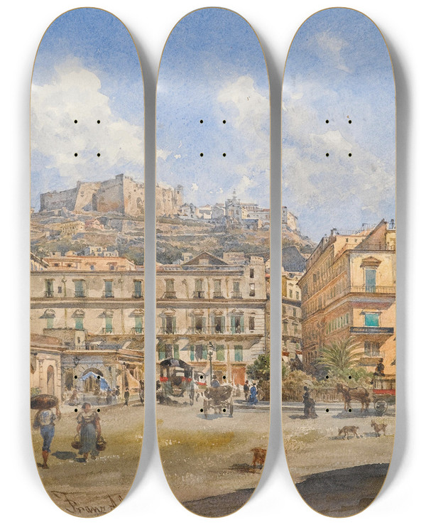 Triptych art skateboard deck of Franz Alt Neapel by Franz Alt (1821-1914)