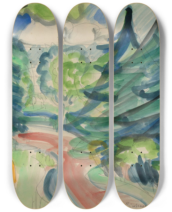 Triptych art skateboard deck of Ernst Ludwig Kirchner Waldstrae Im Taunus_2 by Ernst Ludwig Kirchner (1880-1938)