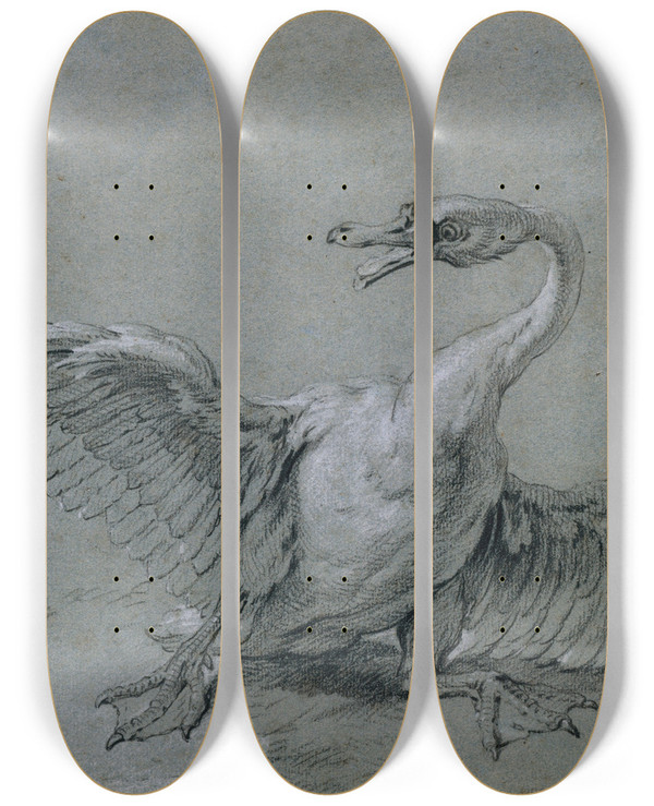 Triptych art skateboard deck of Jeanbaptiste Oudry Angry Swan by Jean-Baptiste Oudry (1686-1755)