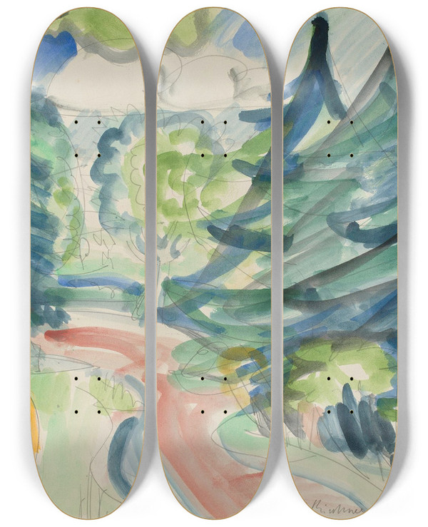 Triptych art skateboard deck of Ernst Ludwig Kirchner Waldstrae Im Taunus_1 by Ernst Ludwig Kirchner (1880-1938)