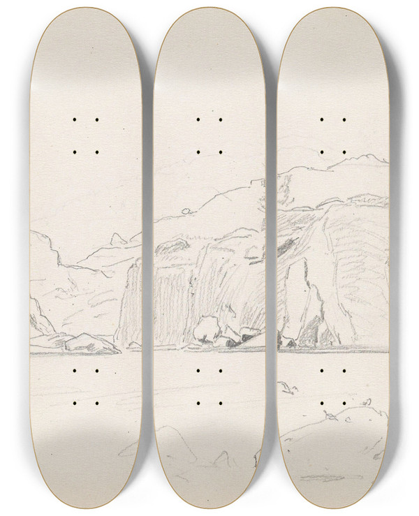 Triptych art skateboard deck of Hans Gude Fra Eikvg by Hans Gude (1825-1903)