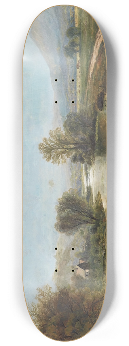 Edmund Darch Lewis - Panoramic Landscape with Farms, River, Cows and Mountains 8.25 inch art skate deck