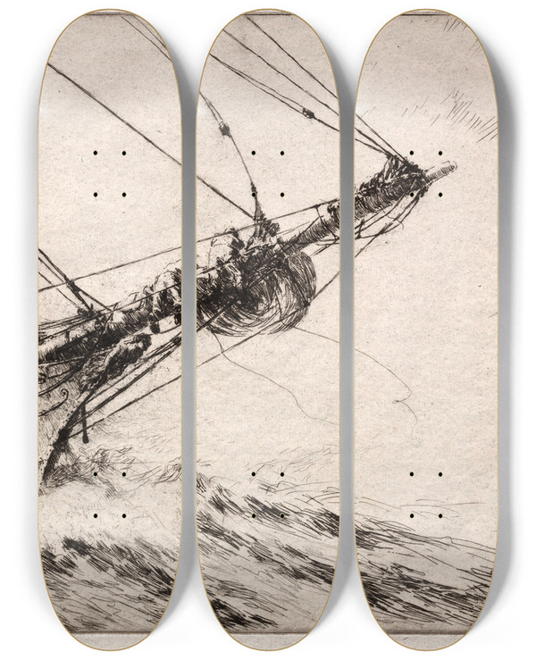 Triptych art skateboard deck of Arthur John Trevor Briscoe The Bowsprit by Arthur John Trevor Briscoe (1873-1943)