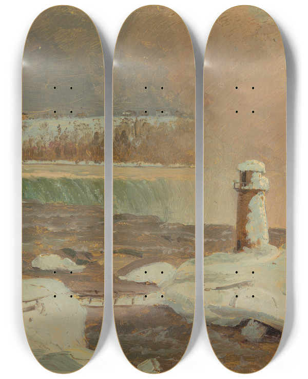 Triptych art skateboard deck of Frederic Edwin Church Niagara River And Falls In Snow by Frederic Edwin Church (1826-1900)