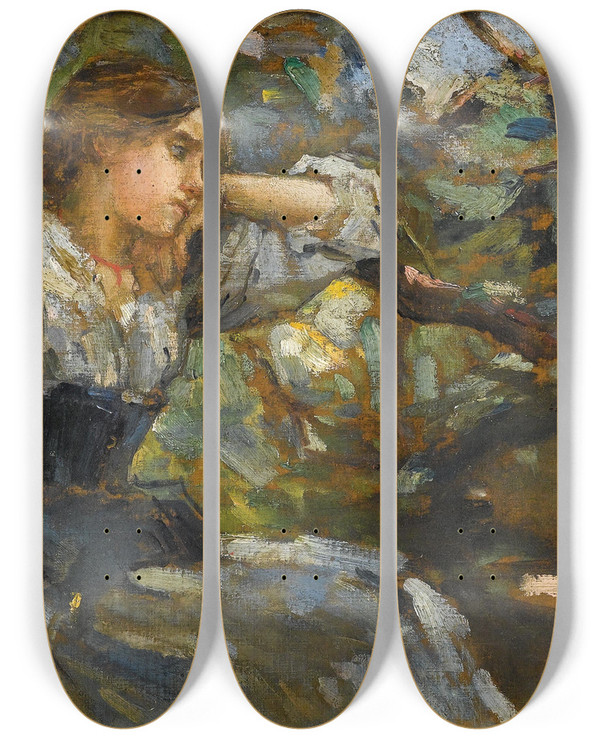 Triptych art skateboard deck of Alessandro Milesi Tagtrumerei by Alessandro Milesi (1856-1945)