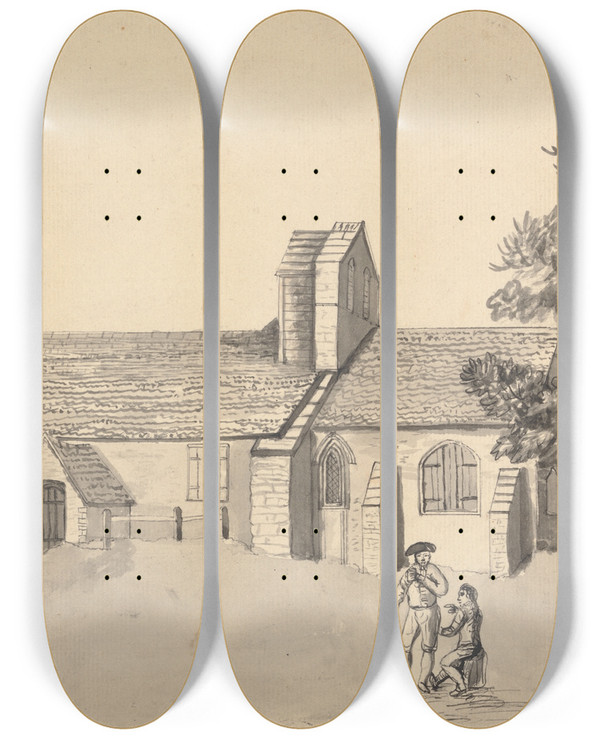 Triptych art skateboard deck of Capt Francis Grose The Church Of St Margaret Of Antioch Binsey Oxfordshire by Capt Francis Grose (1731-1791)