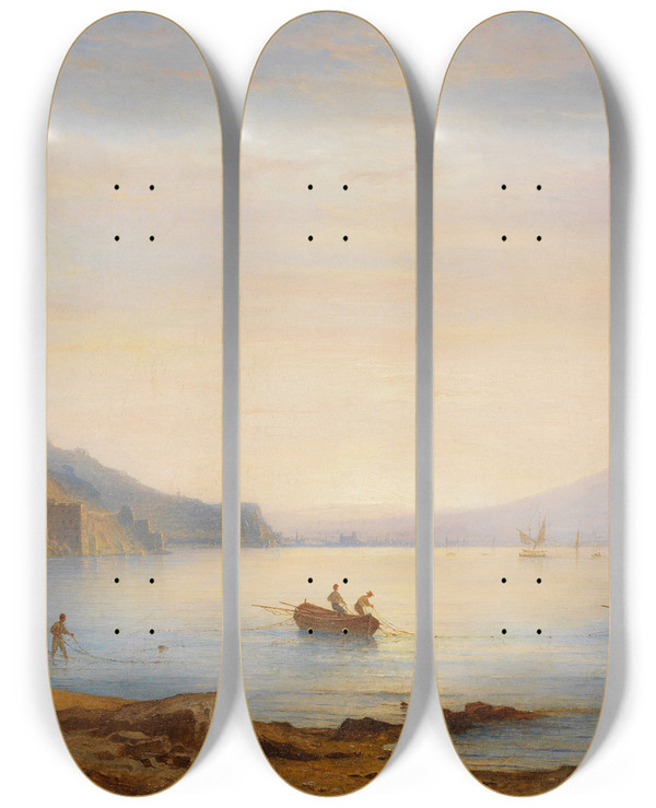 Triptych art skateboard deck of Carl Morgenstern Bucht Vor Neapel Mit Blick Auf Den Vesuv by Carl Morgenstern (1811-1893)