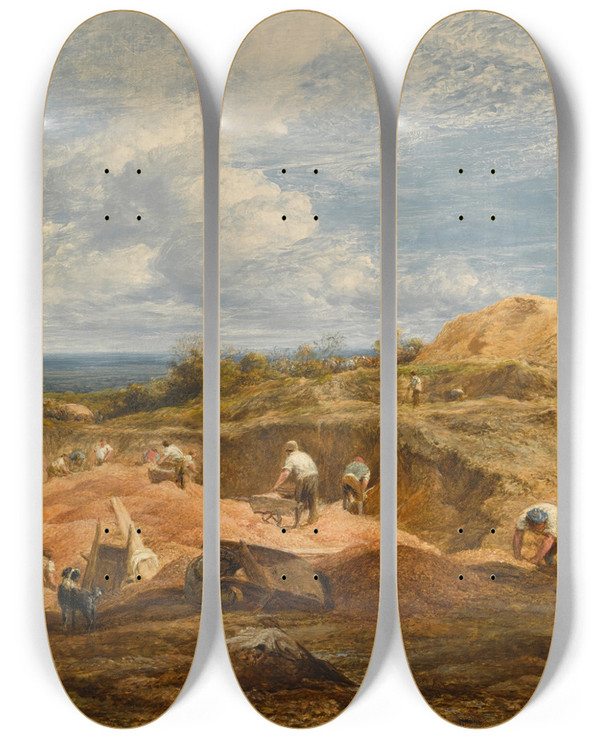 Triptych art skateboard deck of John Linnell The Kensington Gravel Pits by John Linnell (1792-1882)