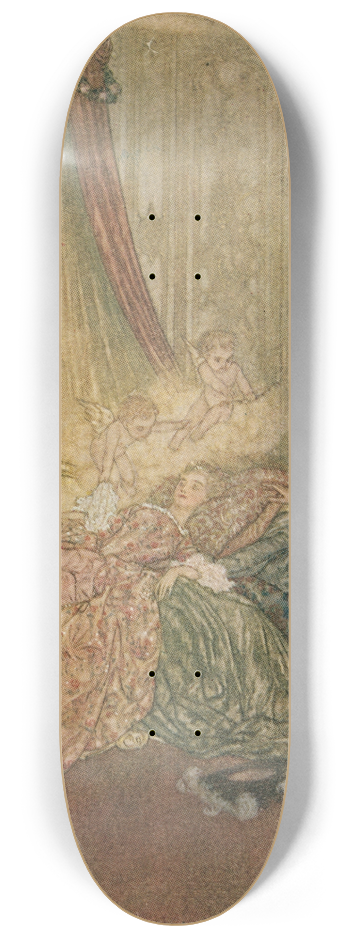 Edmund Dulac - And there, on a bed the curtains of which were drawn wide, he beheld the loveliest vision he had ever seen. 8.25 inch art skate deck