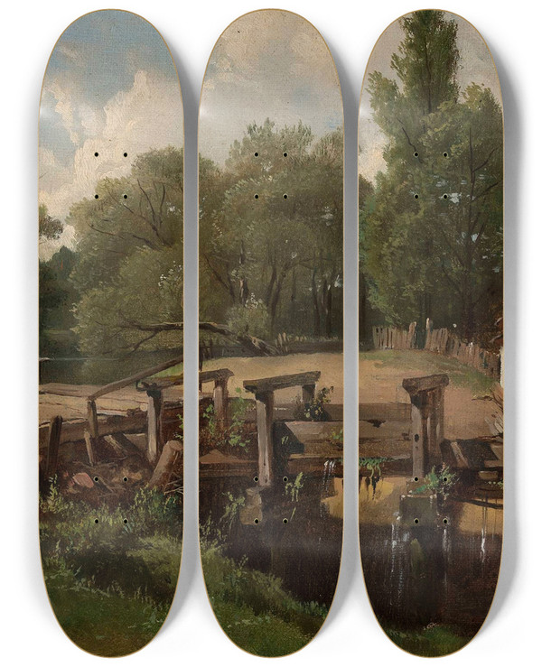 Triptych art skateboard deck of Jzef Brodowski Mill by Jozef Brodowski (1772-1853)