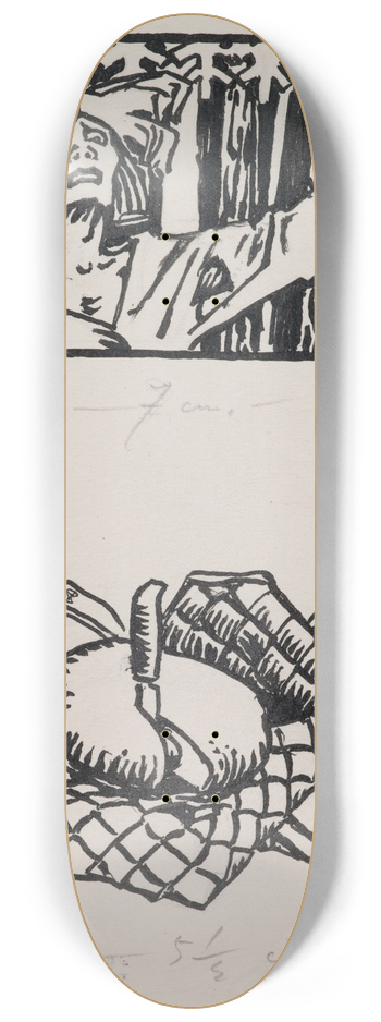 Akseli Gallen-Kallela - Koru-Kalevala, The Illustrated Kalevala; Poem XXXIII opening vignette, end vignette, not final version. 8.25 inch art skate deck