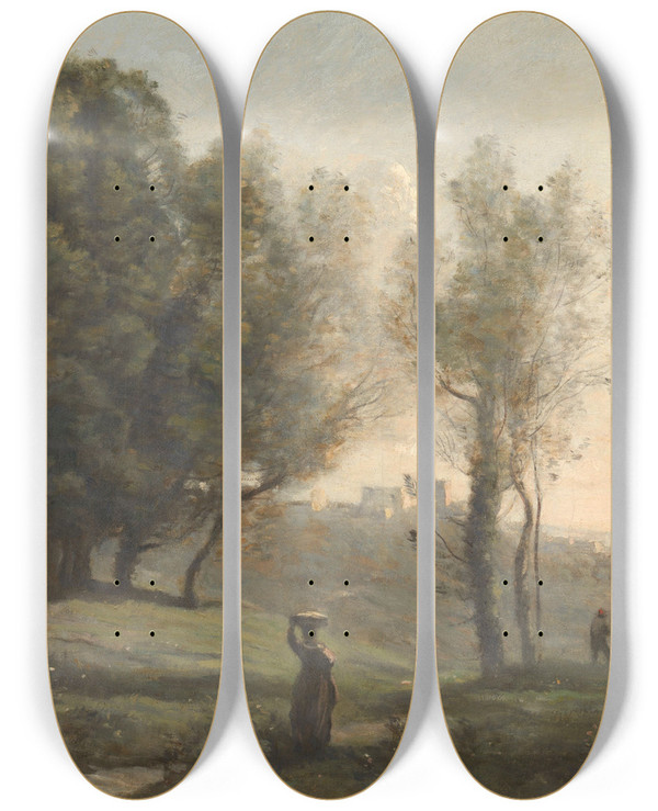 Triptych art skateboard deck of Jeanbaptistecamille Corot Landscape_2 by Jean-Baptiste-Camille Corot (1796-1875)
